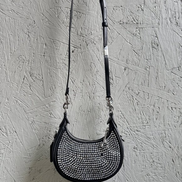 COACH Jonie crystals top handle clutch mini crossbody bag -Silver /Black - Picture 6 of 17
